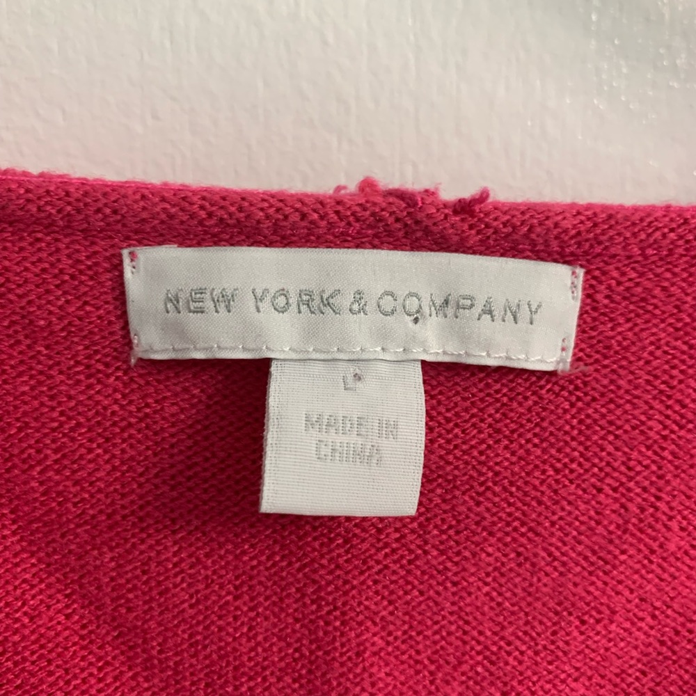 New York & Company Hot Pink Long Sleeve V-neck Pullover Sweater Hoodie Sz: Large - Picture 2 of 11